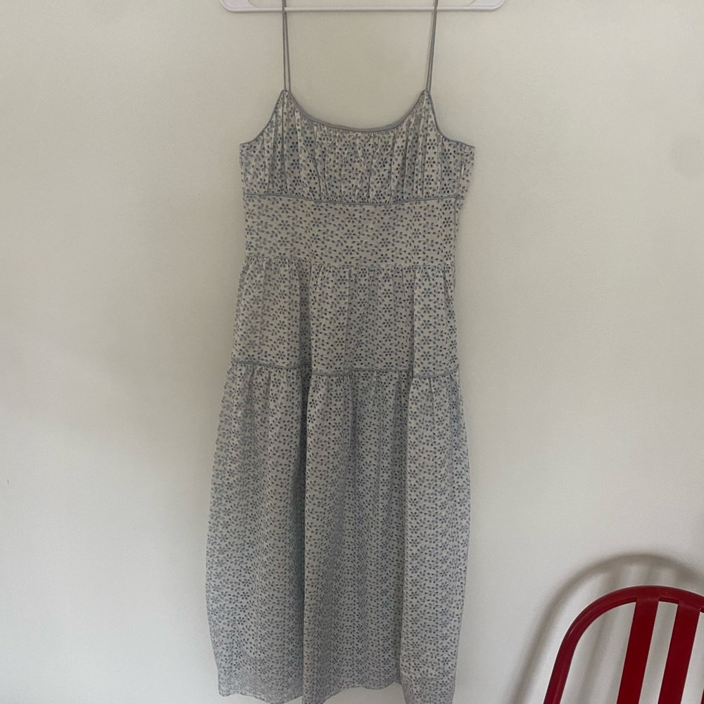 Doen Light Blue Floral Tiered Spaghetti-Strap Midi Dress